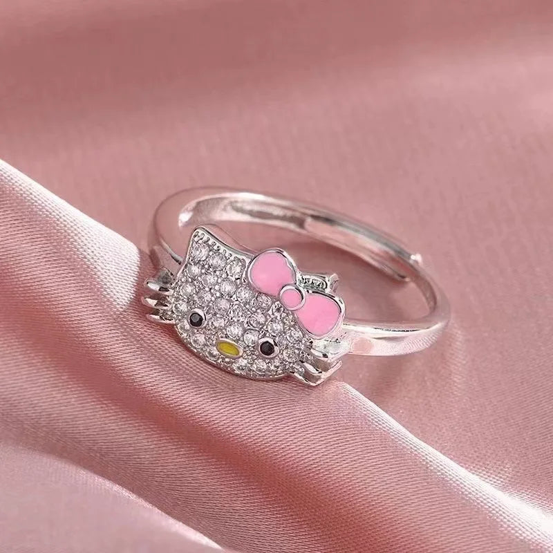 Kawaii Sanrio Hello Kitty Rhinestone Necklace & Adjustable Ring Set - Image 5
