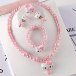 4pcs/set Sanrio Kawaii Hello Kitty Necklace, Hairclips & Ring Set