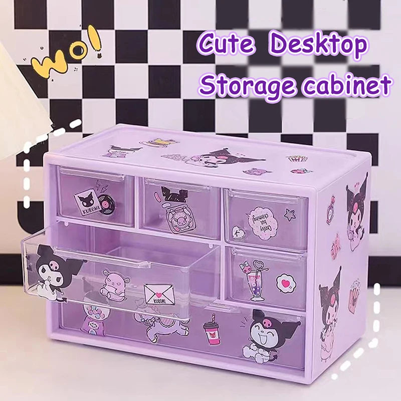 Sanrio 6-Grid Storage Box with Kuromi, Cinnamoroll, & Melody Stickers - Image 3