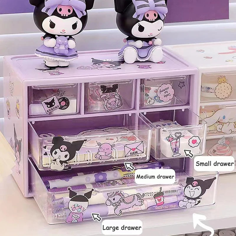 Sanrio 6-Grid Storage Box with Kuromi, Cinnamoroll, & Melody Stickers - Image 2