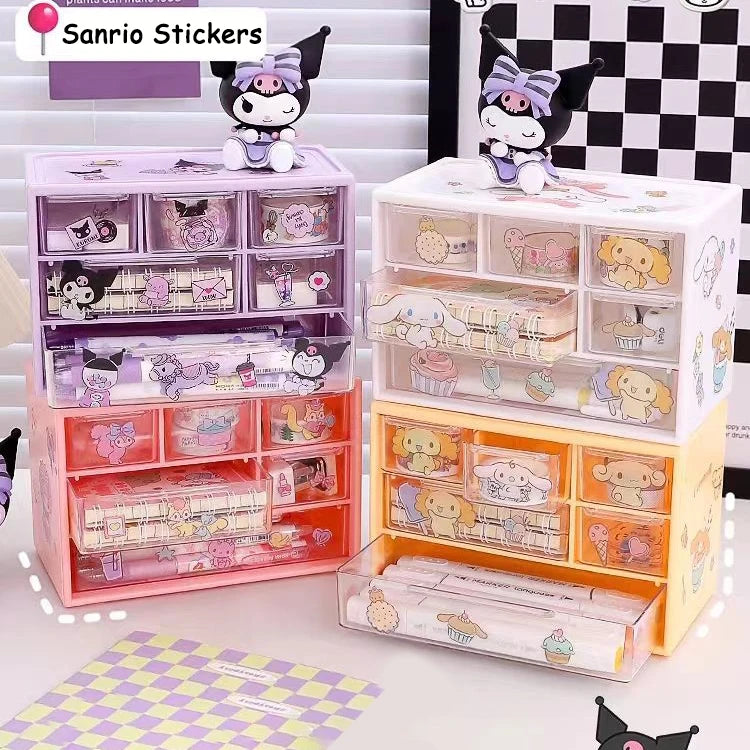 Sanrio 6-Grid Storage Box with Kuromi, Cinnamoroll, & Melody Stickers - Image 5