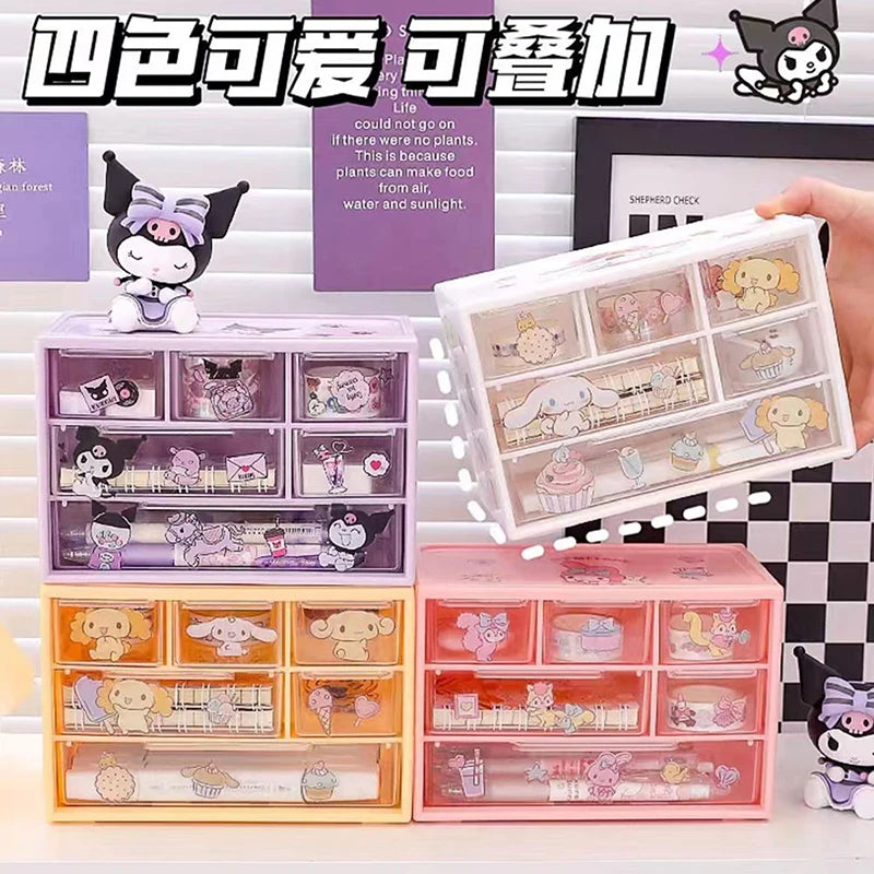 Sanrio 6-Grid Storage Box with Kuromi, Cinnamoroll, & Melody Stickers - Image 4