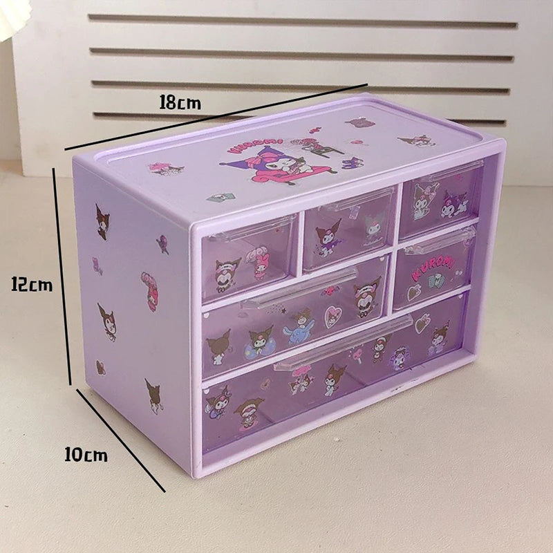 Sanrio 6-Grid Storage Box with Kuromi, Cinnamoroll, & Melody Stickers - Image 6